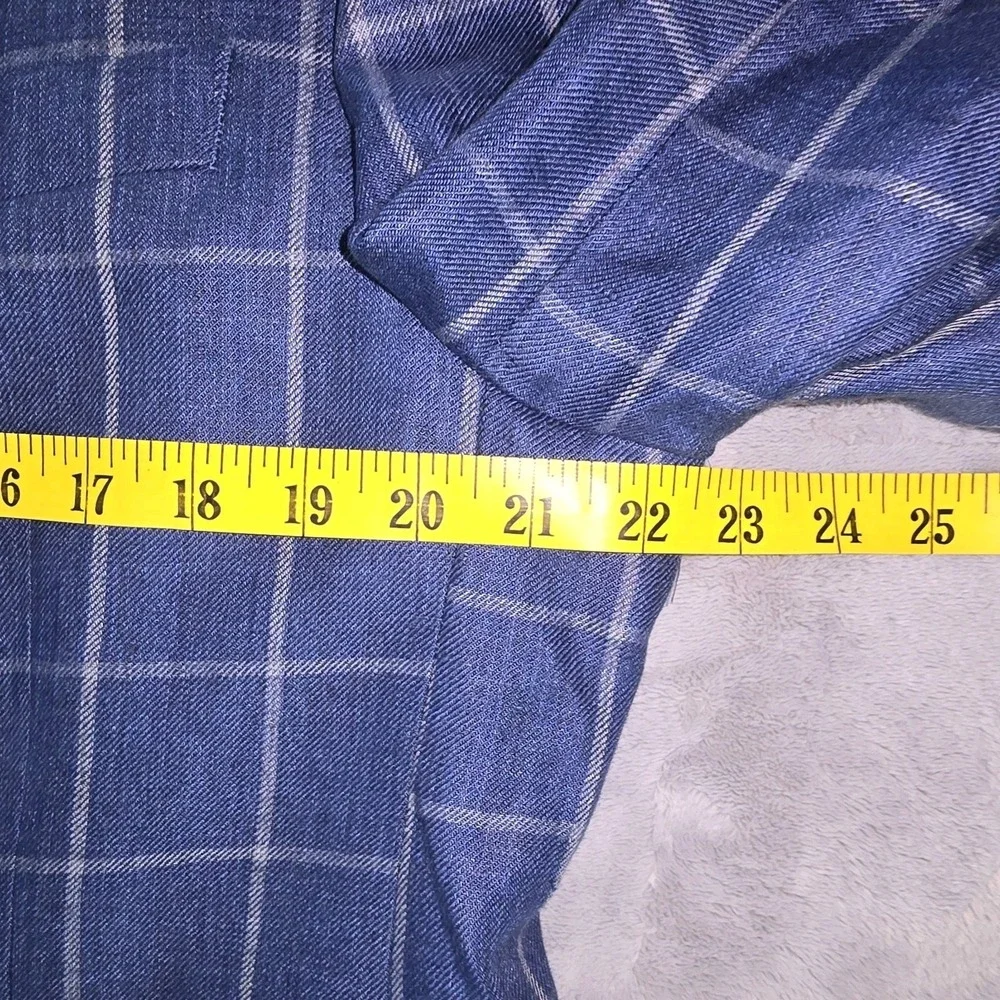 Ralph Lauren 100% Linen Blazer Mens 46L, Blue‎ Windowpane Plaid, 2 Button, Notch